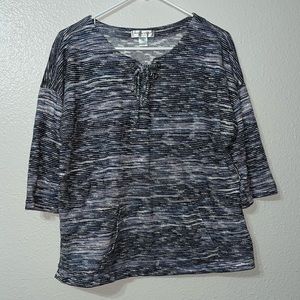 Christopher & Banks Petite Short Sleeve Top With Neck Tie & Middle Pocket Sz XLP